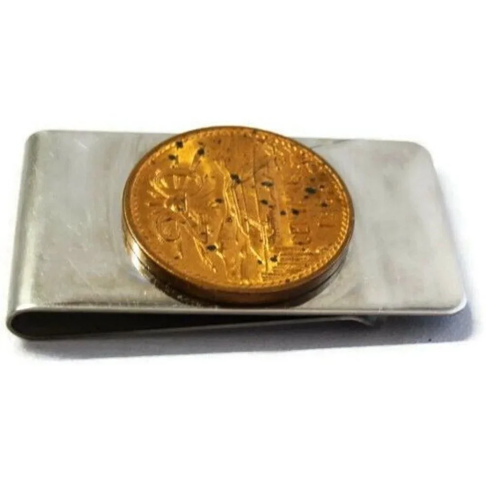 1964 20 Centavos Coin Money Clip Stainless Steel Wallet Cash ID Holder Silver